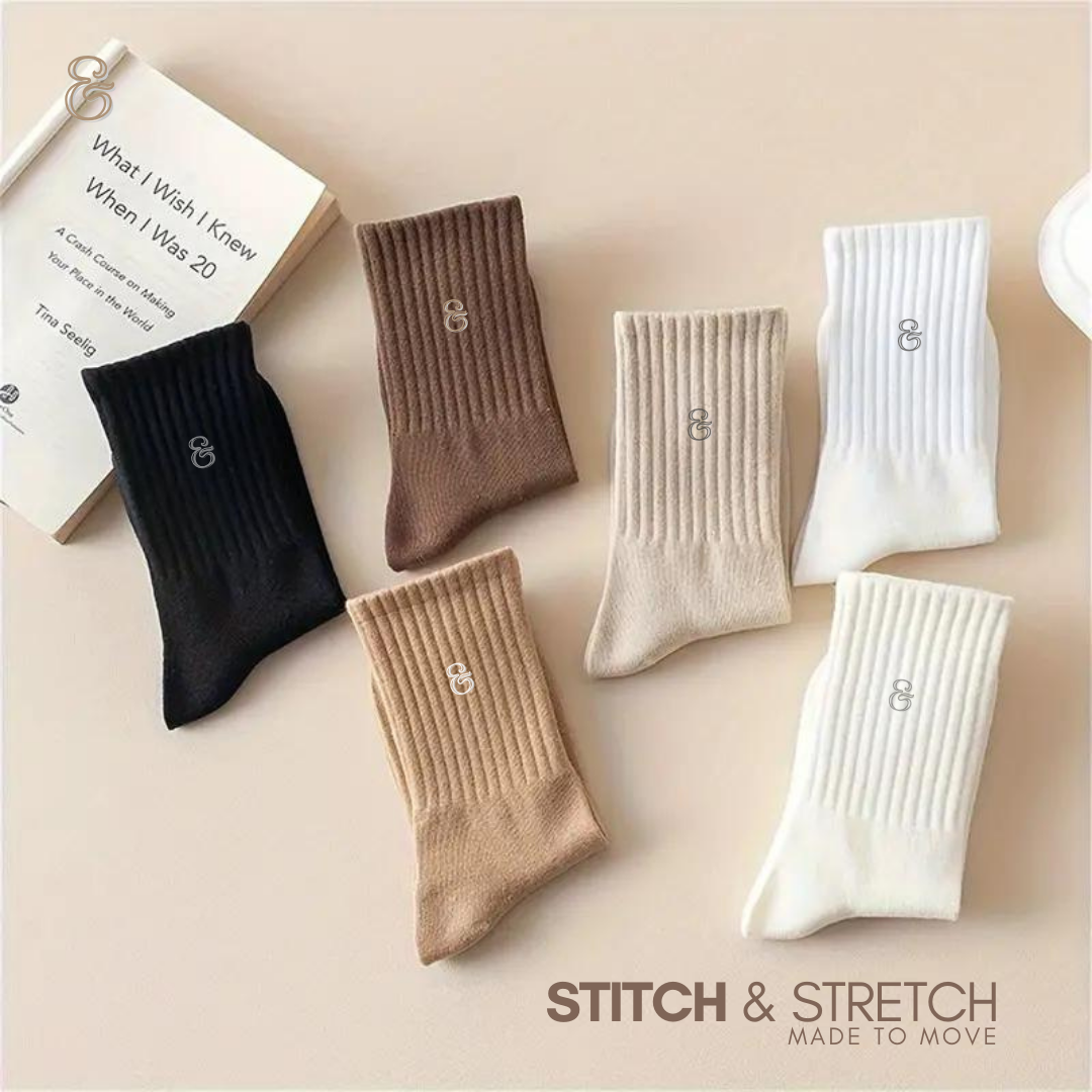 Crew Socks for Men & Women, Plain Winter Socks, Ribbed Cuffs, Soft Cotton Blend, Breathable & Warm, Daily Wear Socks for Office, Home & Travel (Pack of 6)