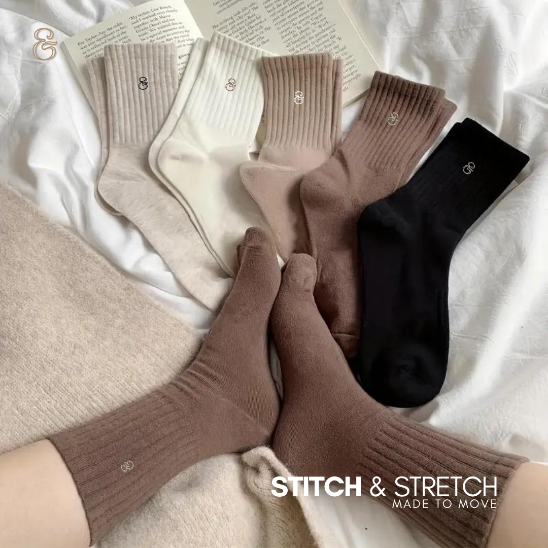 Crew Socks for Men & Women, Plain Winter Socks, Ribbed Cuffs, Soft Cotton Blend, Breathable & Warm, Daily Wear Socks for Office, Home & Travel (Pack of 6)