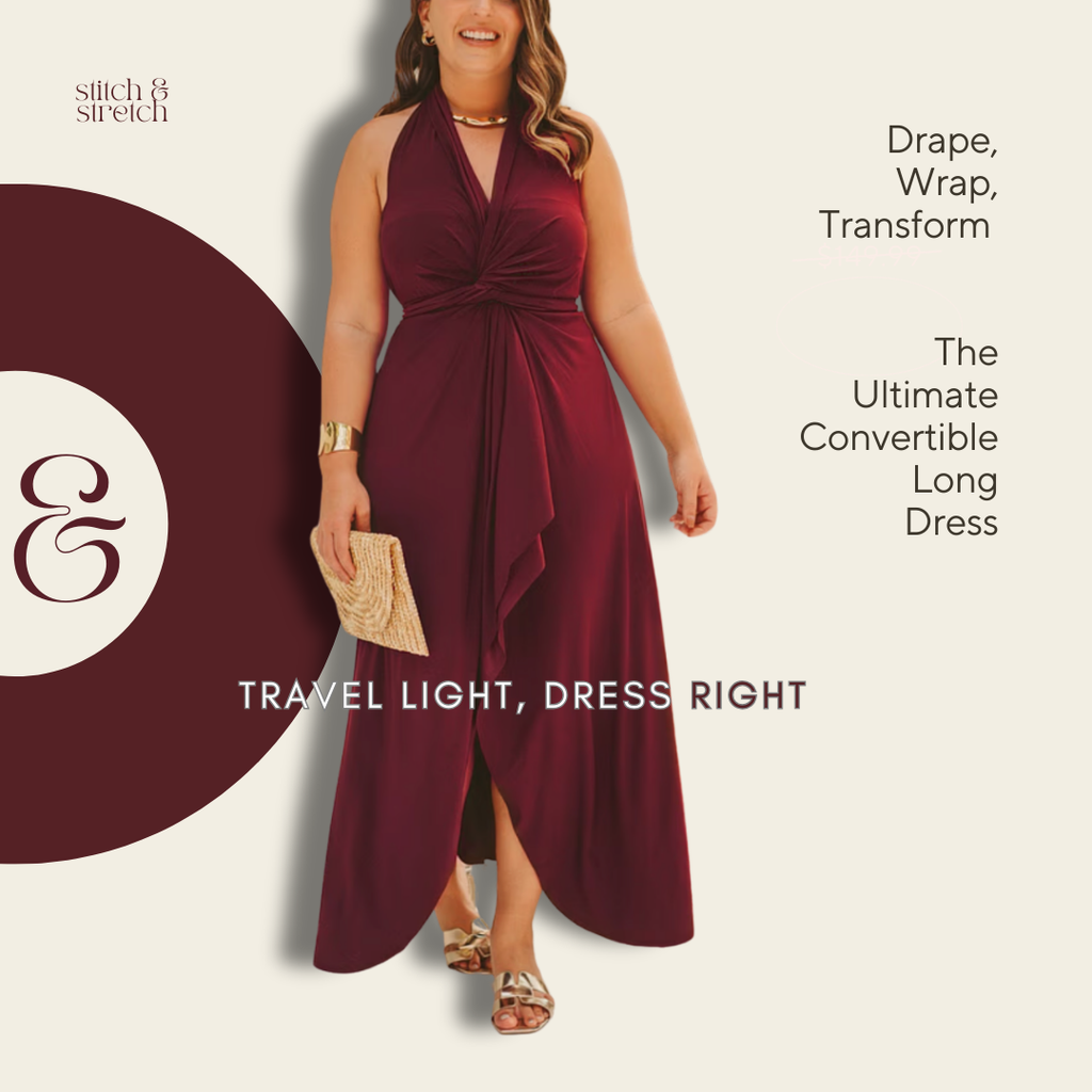 Women’s Long Multi-Wear Convertible Wrap Dress | Free Size | Premium Stretch Fabric | Perfect for Parties, Weddings & Winter Wear