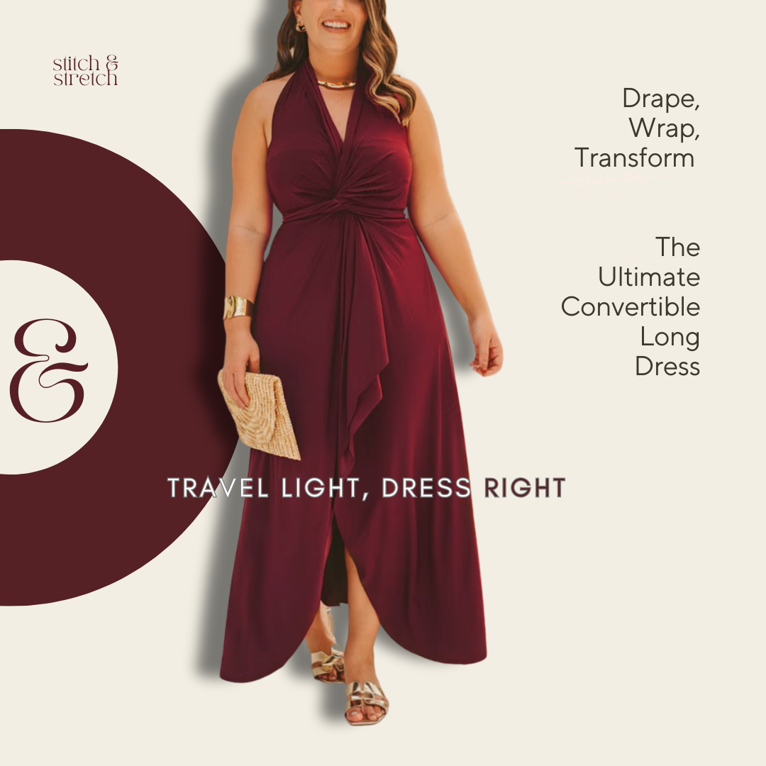 Women’s Long Multi-Wear Convertible Wrap Dress | Free Size | Premium Stretch Fabric | Perfect for Parties, Weddings & Winter Wear