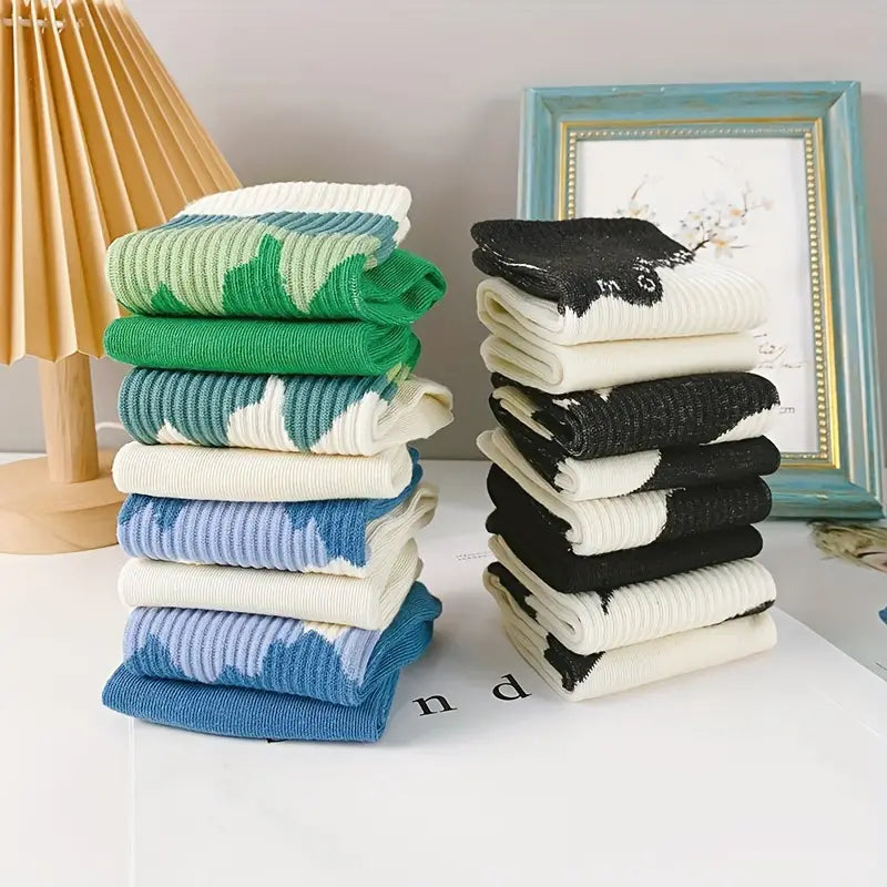 Crew Socks for Men & Women, Mountain Art Design Socks, Ribbed Cuffs, All-Season Breathable Cotton Blend, Casual Outdoor Sportswear Socks, Mountain-Themed Crew Socks