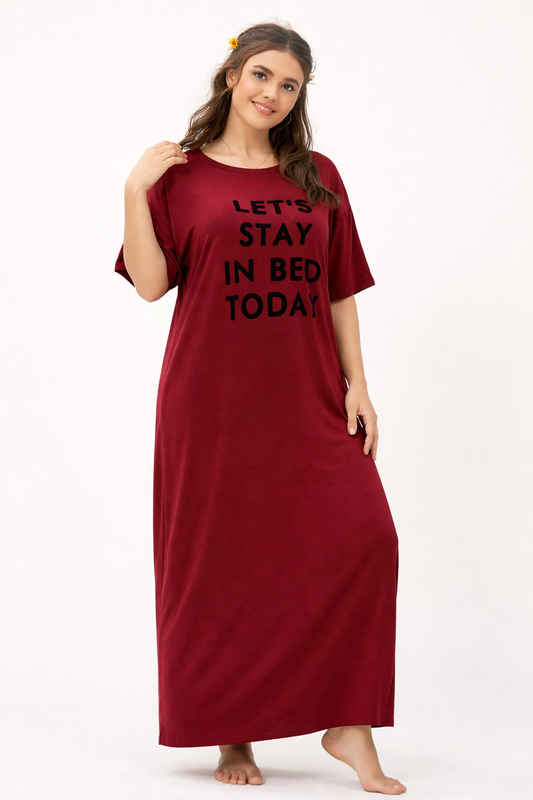 Women’s Oversized Cotton Night Dress – “Let’s Stay in Bed Today” Print