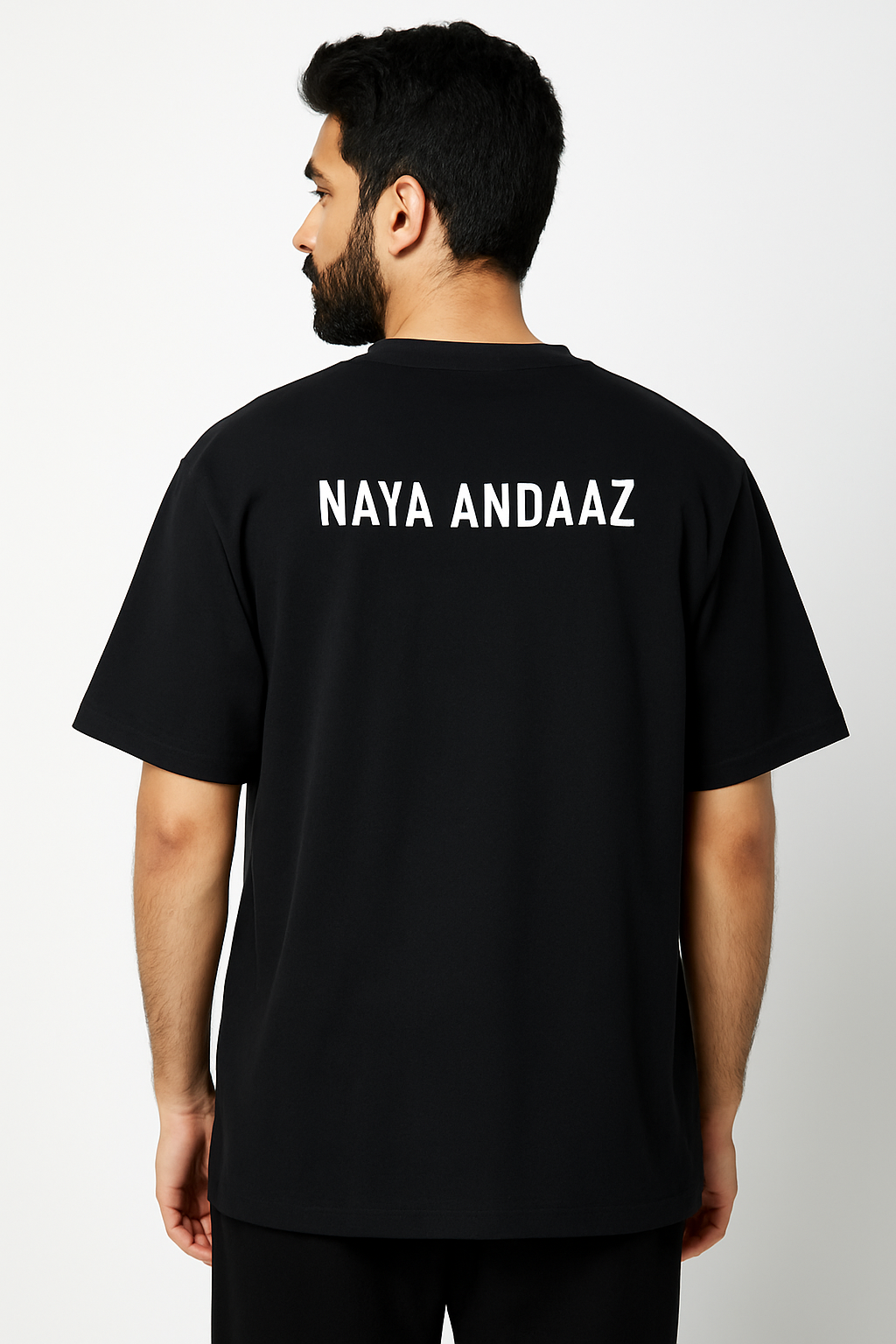 Men’s Oversized Drop-Shoulder T-Shirt – Black | “Naya Andaaz” Print