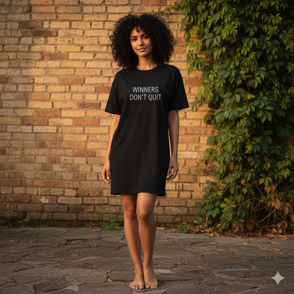 Women’s Oversized T-Shirt Dress | “Winners Don’t Quit” Print