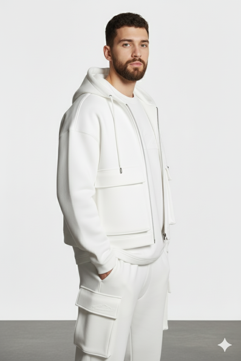 Men’s Zip-Up Hoodie Jacket | Casual Streetwear with Front Flap Pockets