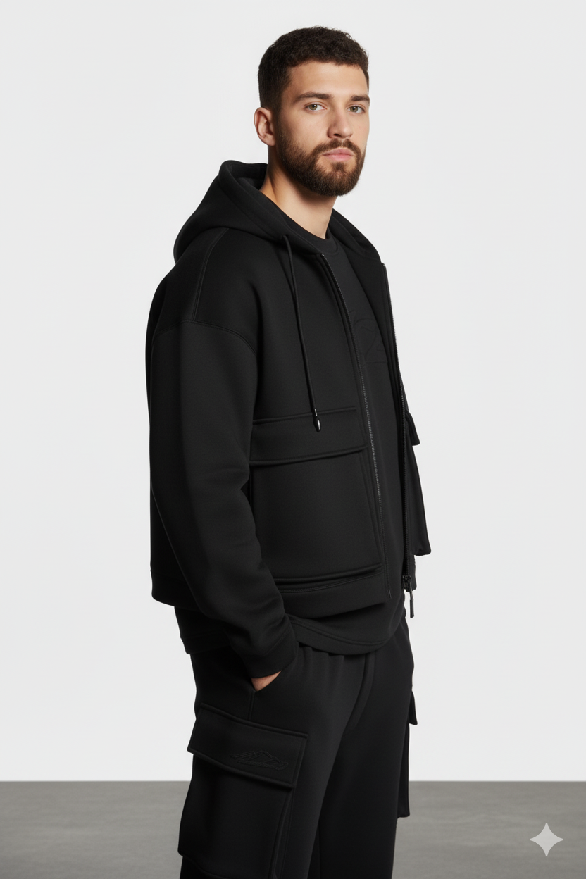 Men’s Zip-Up Hoodie Jacket | Casual Streetwear with Front Flap Pockets