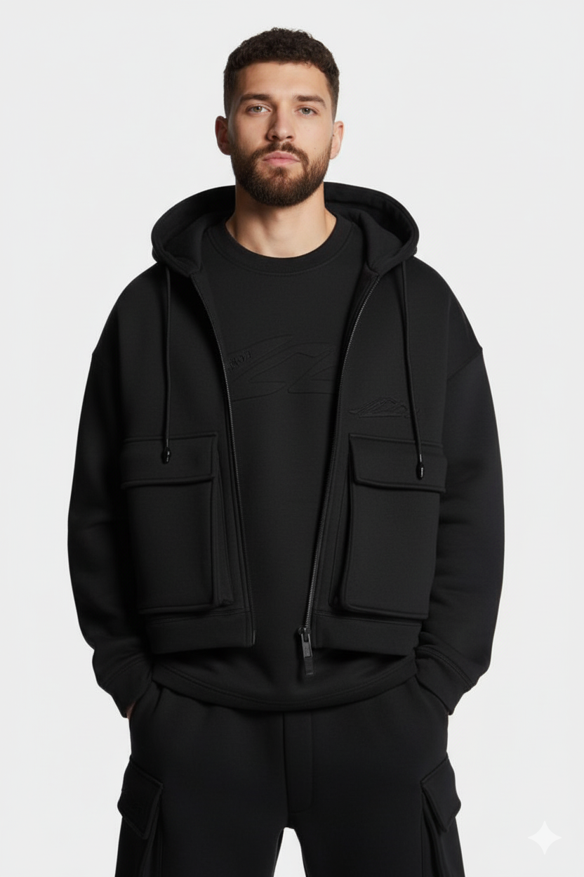 Men’s Zip-Up Hoodie Jacket | Casual Streetwear with Front Flap Pockets