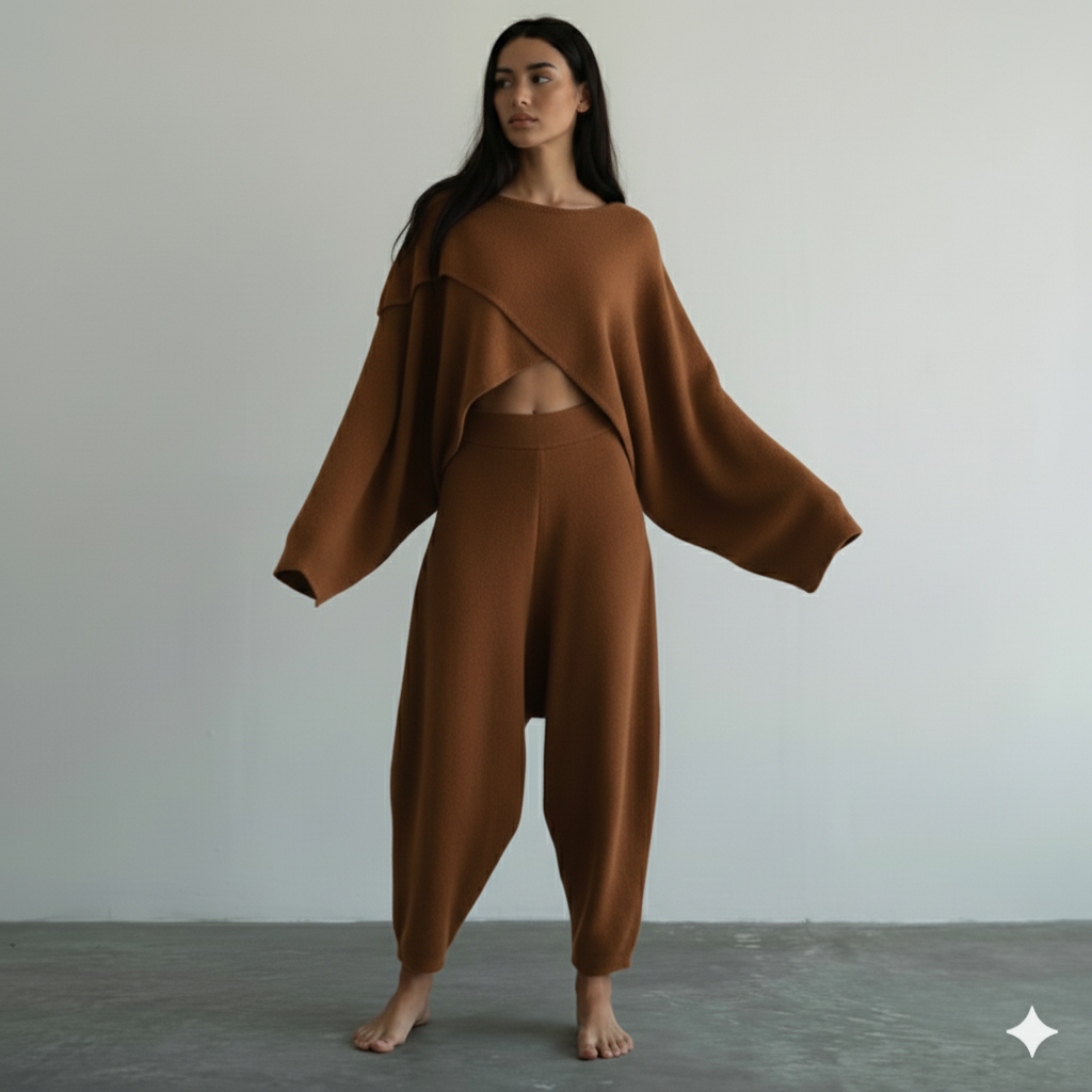 Women’s Co-ord Set | Wide Sleeve Crop Top with Relaxed Fit Pants | Minimalist Loungewear