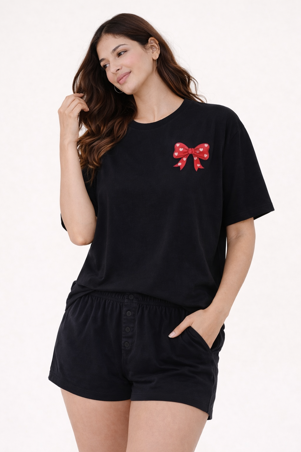 Baby Bow nughtwear cord-set ( oversized tshirt with shorts )
