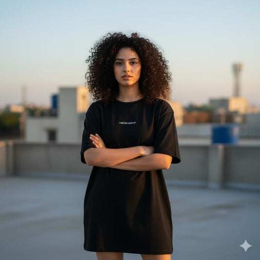 Women’s Oversized Drop-Shoulder T-Shirt Dress – Brown | “I don't like waiting ” Print