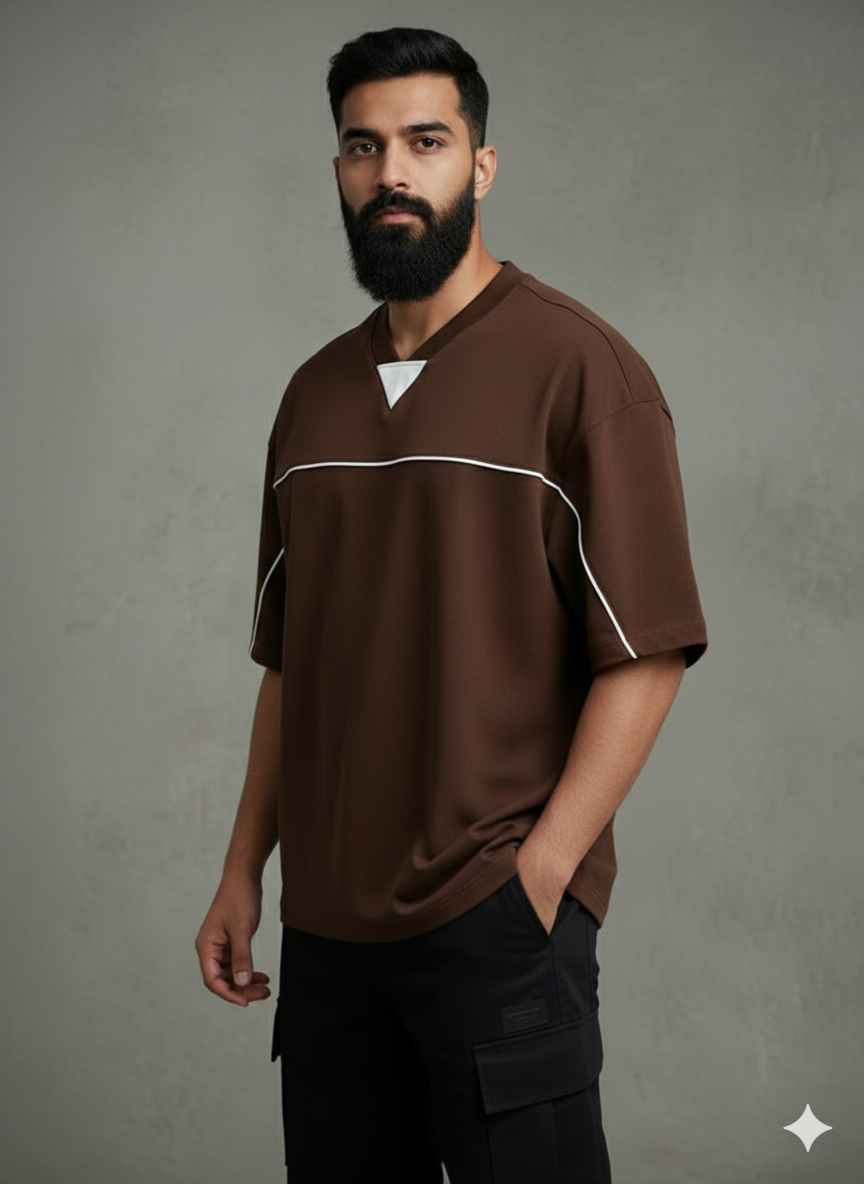 Oversized V-Neck Panel T-Shirt for Men – Streetwear Comfort & Style