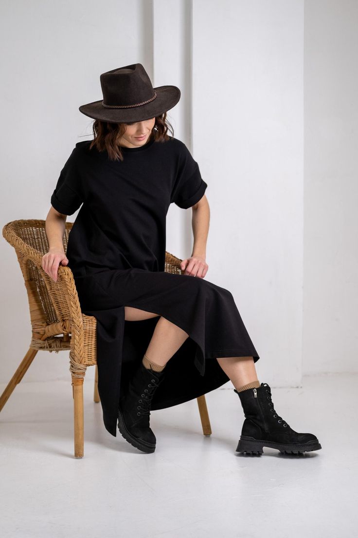 Effortless Everyday Elegance  | Black Winter Cotton Terry Maxi Dress
