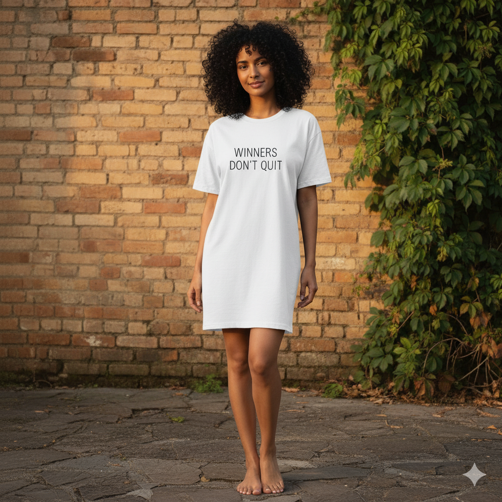 Women’s Oversized T-Shirt Dress | “Winners Don’t Quit” Print