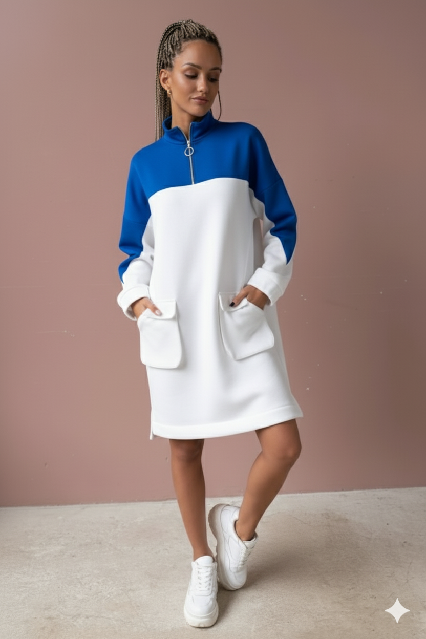 Women’s Sweatshirt Dress | Long Sleeve Zip-Up Casual Dress with Pockets