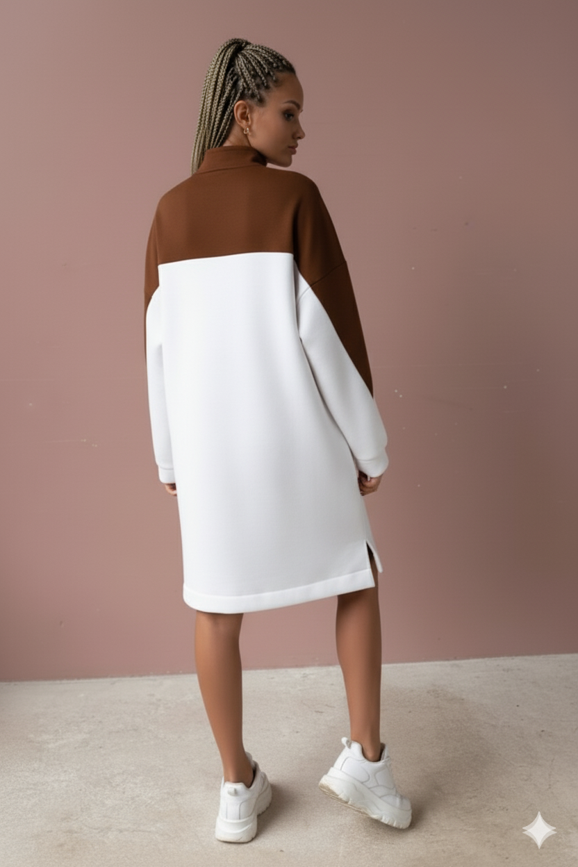 Women’s Sweatshirt Dress | Long Sleeve Zip-Up Casual Dress with Pockets