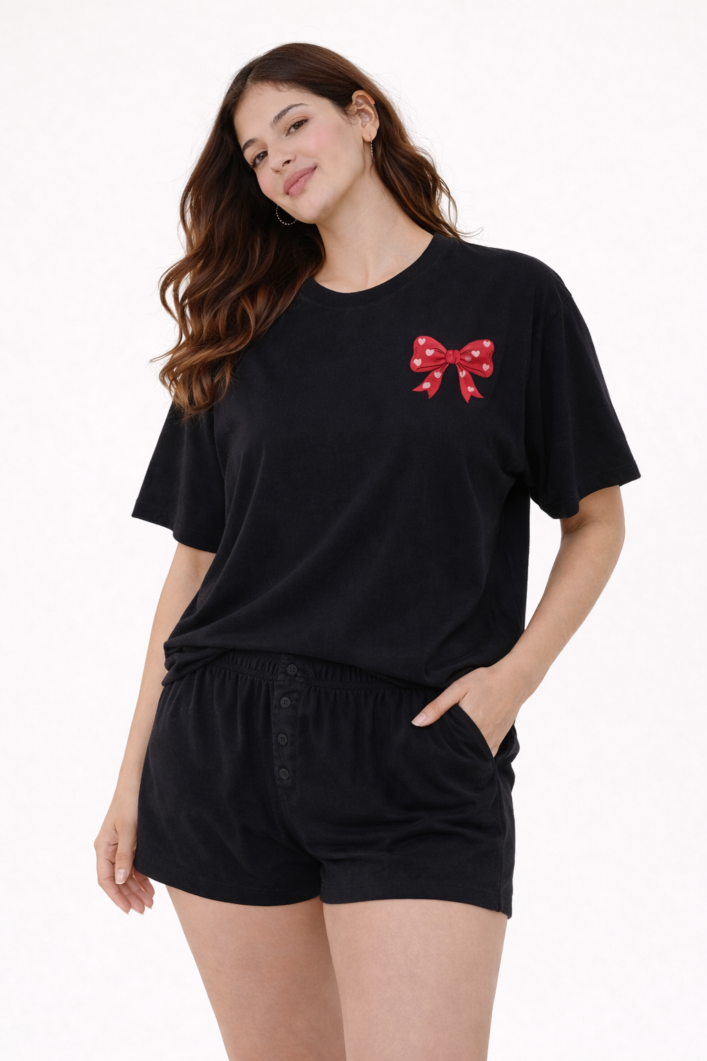 Baby Bow nughtwear cord-set ( oversized tshirt with shorts )