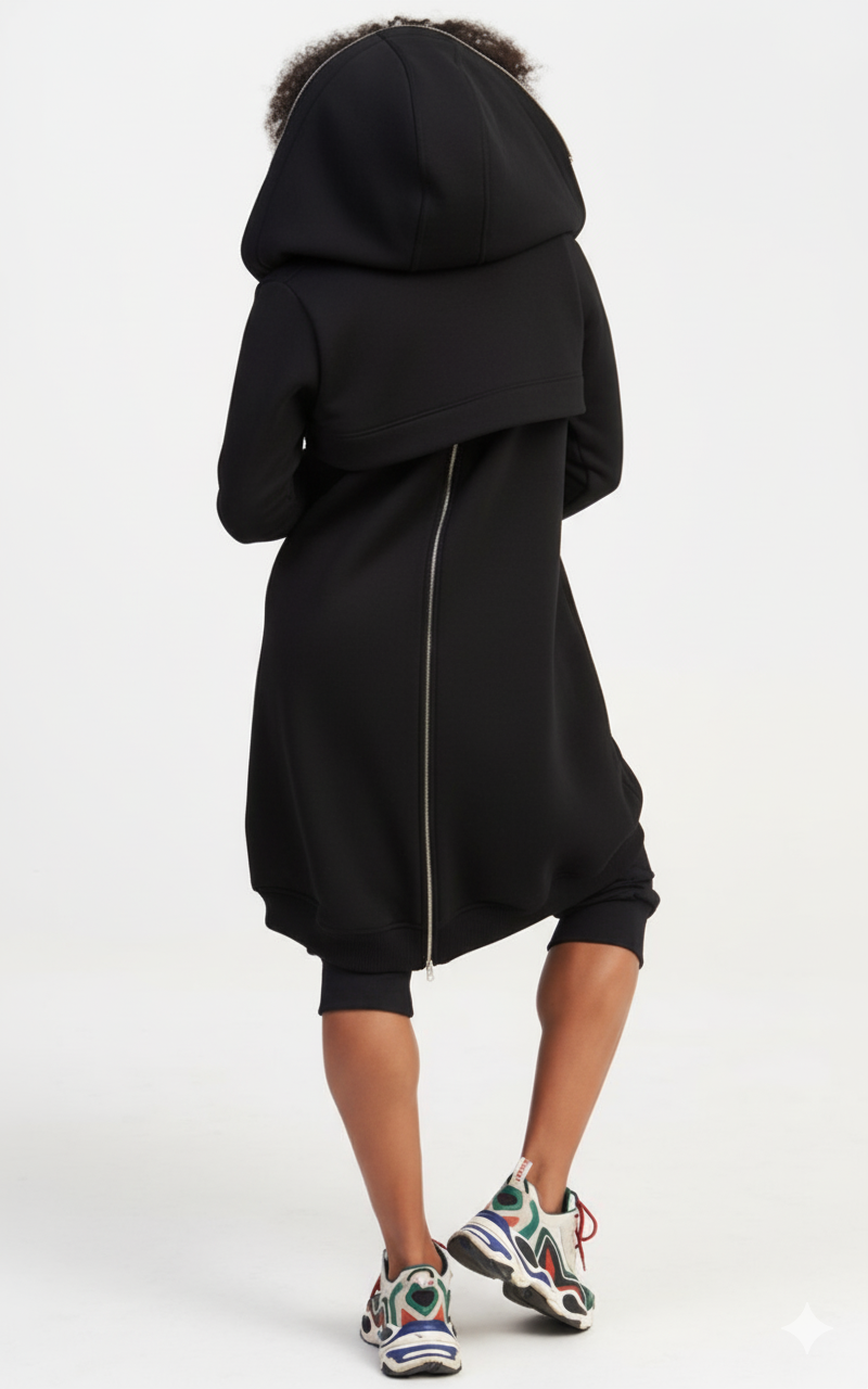 Women’s Longline Beige Hoodie | Oversized Zip-Up Hooded Jacket with Pockets | Casual Streetwear