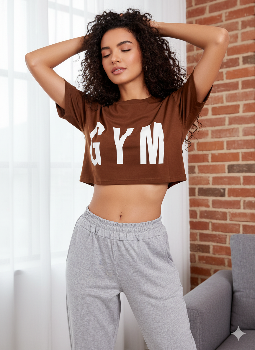 Women’s Cropped T-Shirt – Black | Bold “GYM” Print
