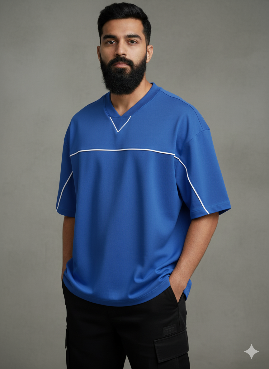 Oversized V-Neck Panel T-Shirt for Men – Streetwear Comfort & Style