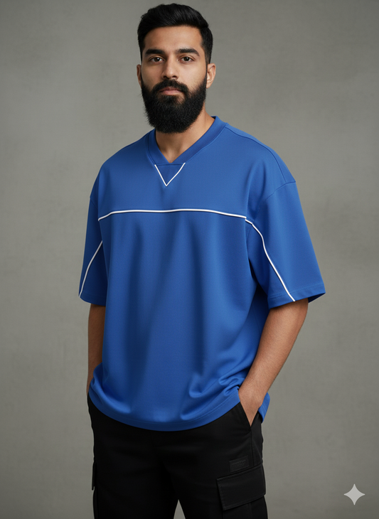 Oversized V-Neck Panel T-Shirt for Men – Streetwear Comfort & Style