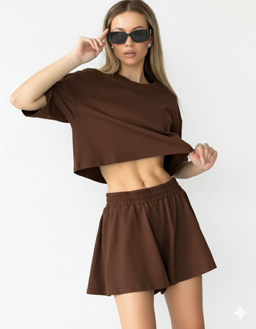 Women’s Co-ord Set | Oversized Crop Top with High-Waist Shorts | Casual Summer Outfit