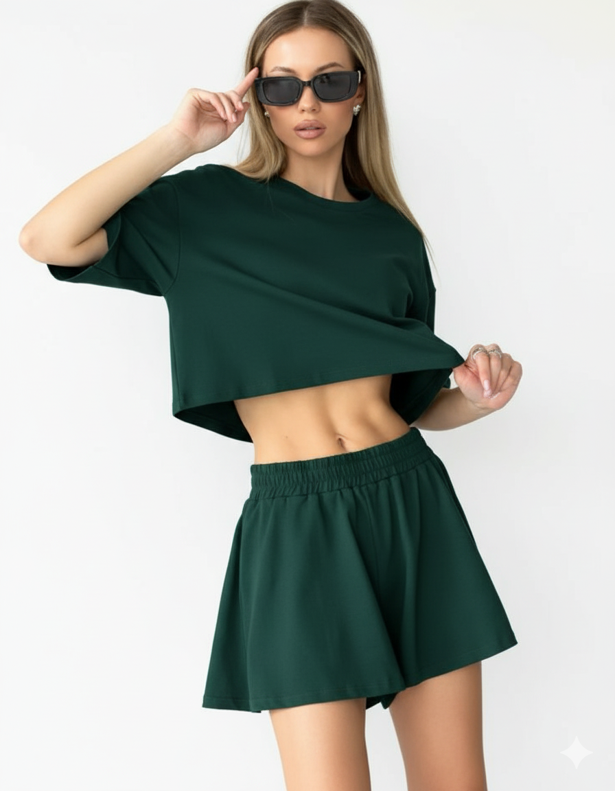 Women’s Co-ord Set | Oversized Crop Top with High-Waist Shorts | Casual Summer Outfit