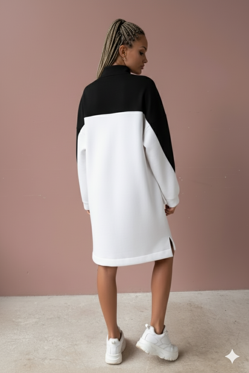 Women’s Sweatshirt Dress | Long Sleeve Zip-Up Casual Dress with Pockets