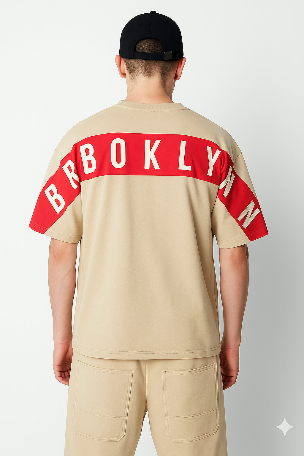 Men’s Oversized Drop-Shoulder T-Shirt – Black & Red | “BROKLYN” Back Print
