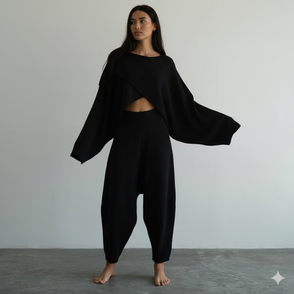 Women’s Co-ord Set | Wide Sleeve Crop Top with Relaxed Fit Pants | Minimalist Loungewear
