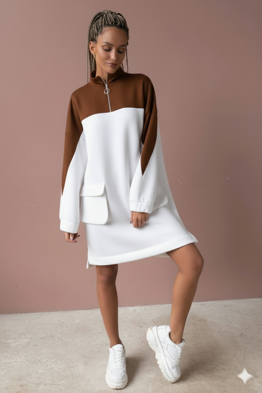 Women’s Sweatshirt Dress | Long Sleeve Zip-Up Casual Dress with Pockets