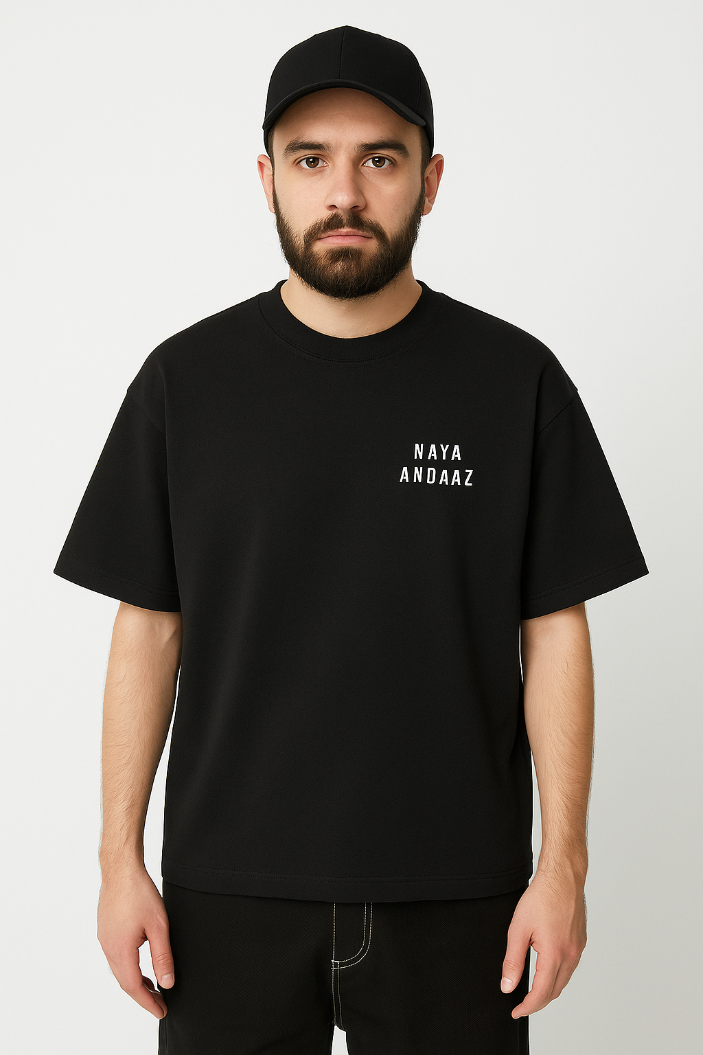 Men’s Oversized Drop-Shoulder T-Shirt – Black | “Naya Andaaz” Print