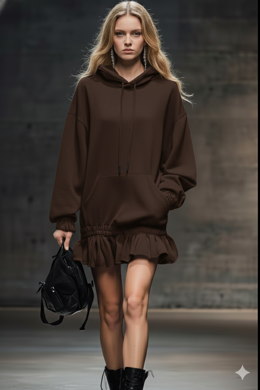 Chic Coffee Brown Hoodie Dress – Effortless Street Style with a Feminine Twist