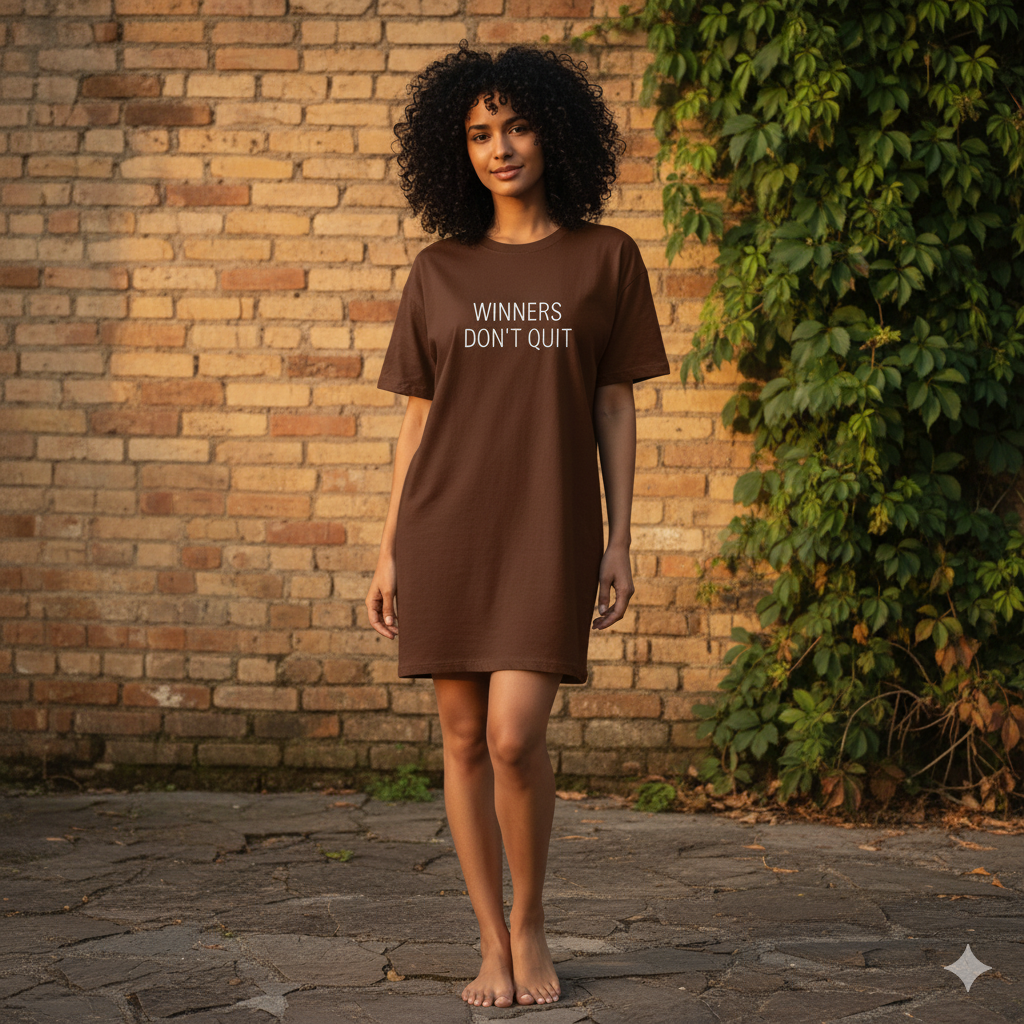 Women’s Oversized T-Shirt Dress | “Winners Don’t Quit” Print