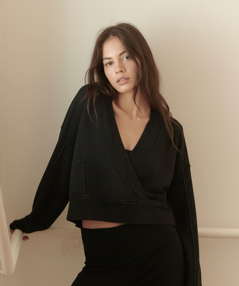 The perfect transitional piece, This stylish wrap sweater .