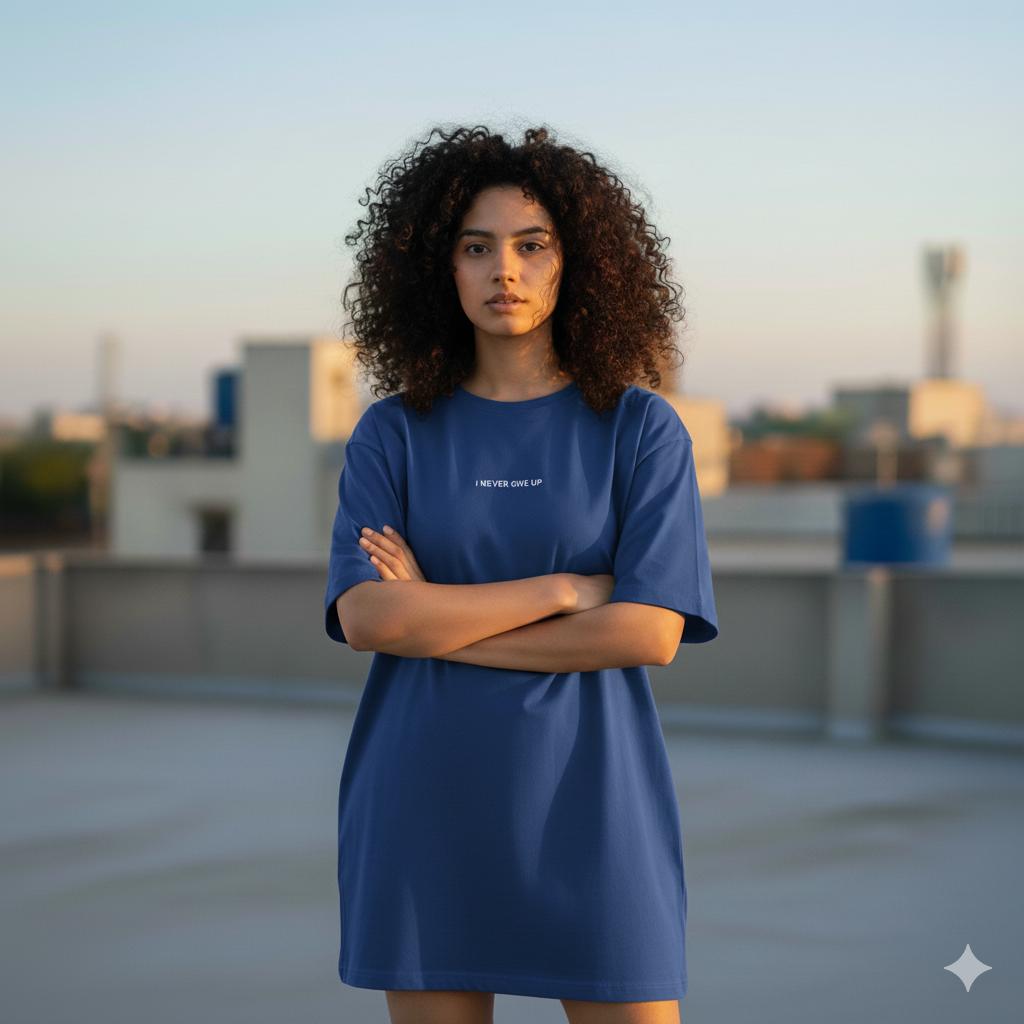 Women’s Oversized Drop-Shoulder T-Shirt Dress – Brown | “I don't like waiting ” Print