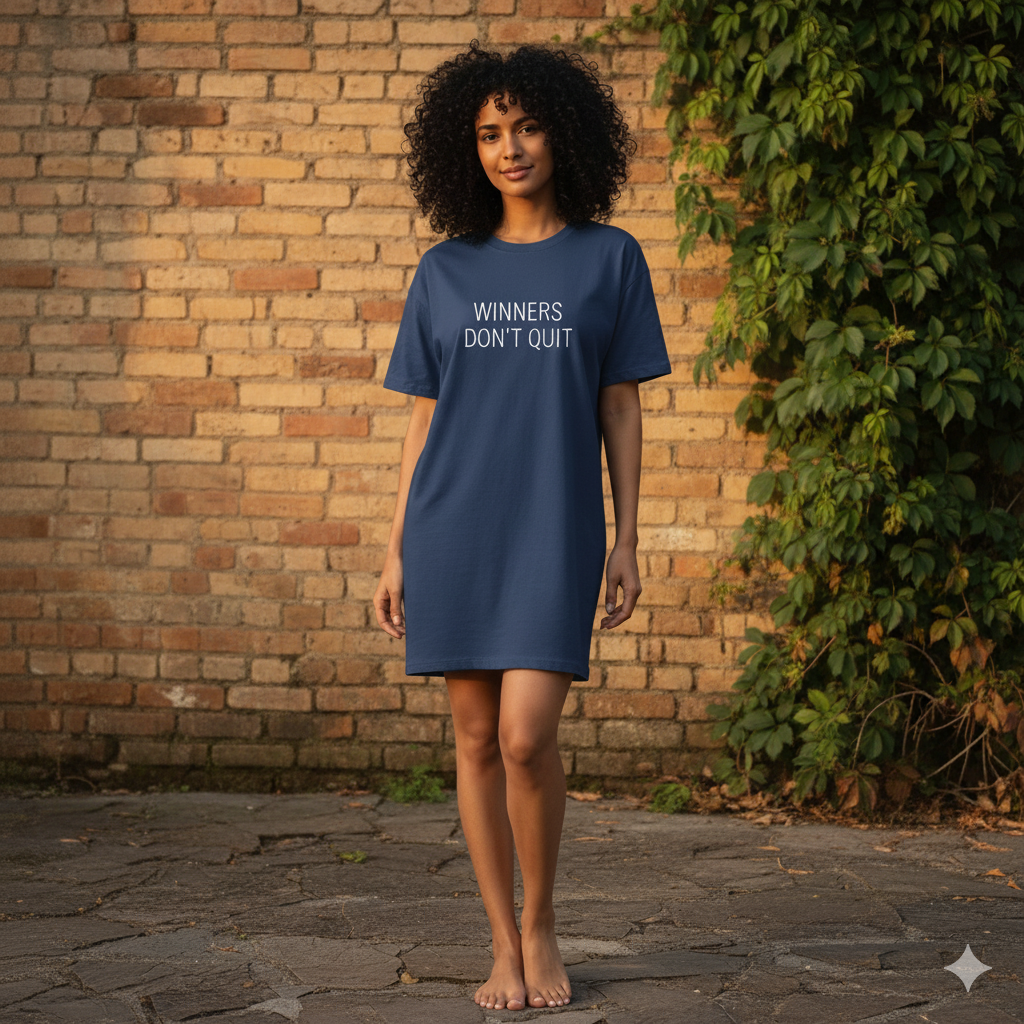 Women’s Oversized T-Shirt Dress | “Winners Don’t Quit” Print