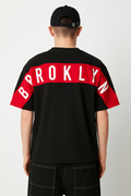 Men’s Oversized Drop-Shoulder T-Shirt – Black & Red | “BROKLYN” Back Print