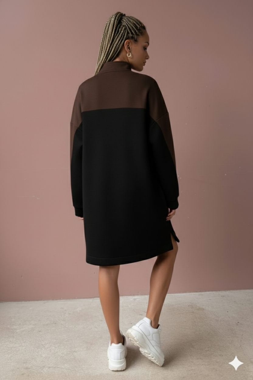Women’s Sweatshirt Dress | Long Sleeve Zip-Up Casual Dress with Pockets